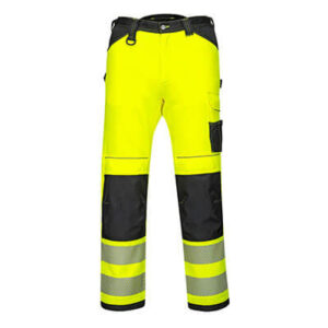 Portwest PW303 Trouser Black and Yellow Front - mens hi vis work trousers