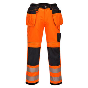 Portwest PW306 Holster Trouser Black and Orange Front - water resistant work trousers