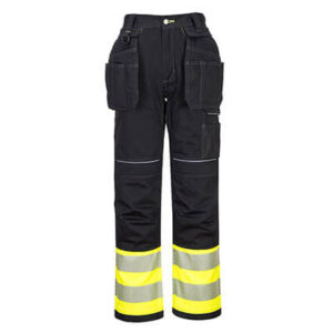 Portwest PW307 Holster Trouser Black and Yellow Front - holster pocket work trousers