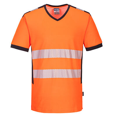 Portwest PW310 V Neck T Shirt Orange Black Front