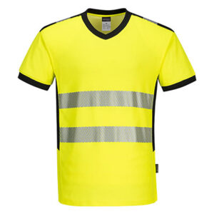 Portwest PW310 V Neck T Shirt Yellow Black Front