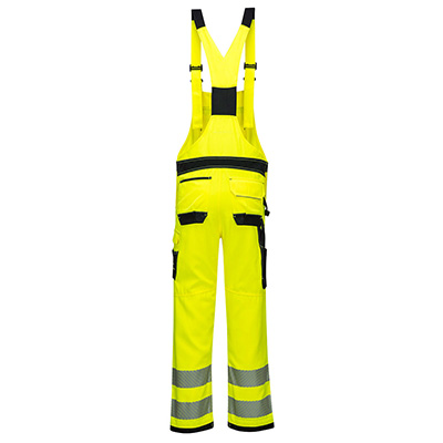 Portwest PW344 Bib and Brace Hi vis Yellow Back