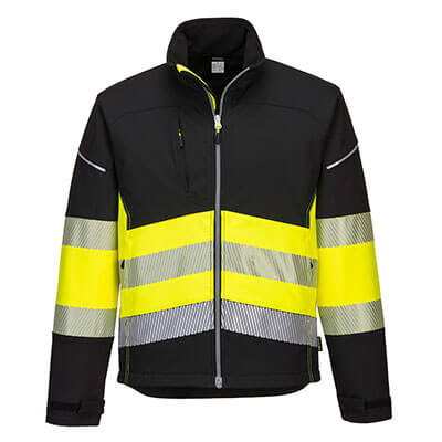 Portwest PW375 - PW3 Hi-Vis Class 1 Softshell Jacket Black and Yellow