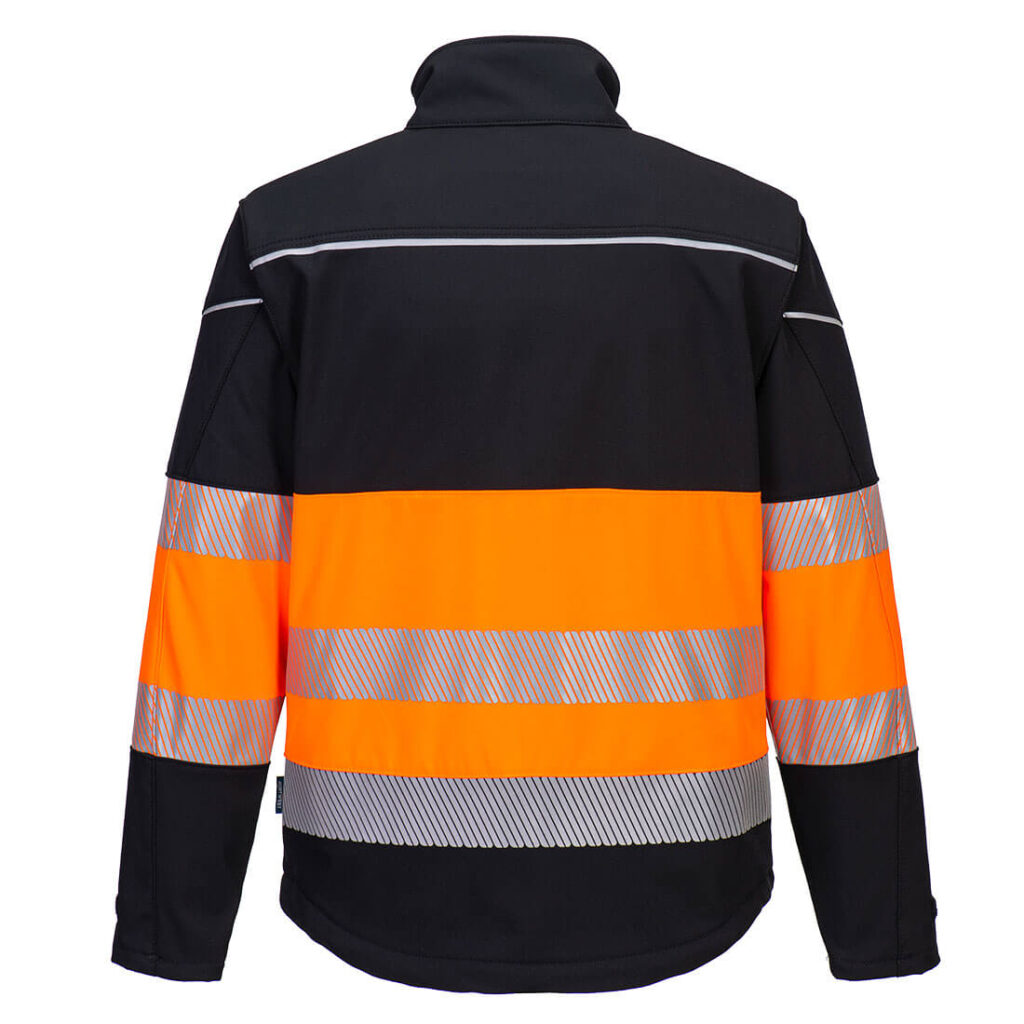 Portwest PW375 PW3 Hi Vis Softshell Jacket - Black/Orange - Rear