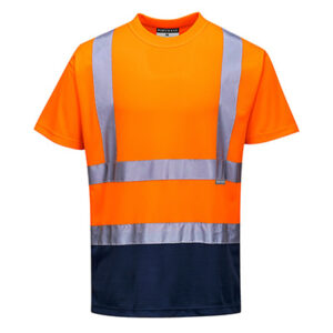 Portwest S378 Crew Neck T Shirt Orange Navy Front