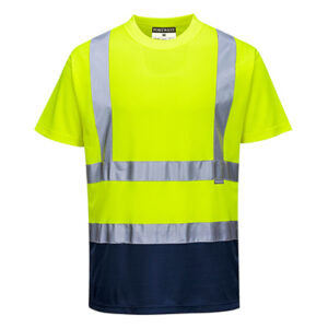 Portwest S378 Crew Neck T Shirt Yellow Navy - Portwest hi vis t shirt Front