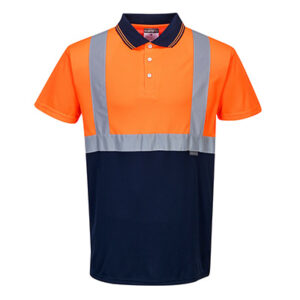 Portwest S479 Polo Shirt Orange Navy Front