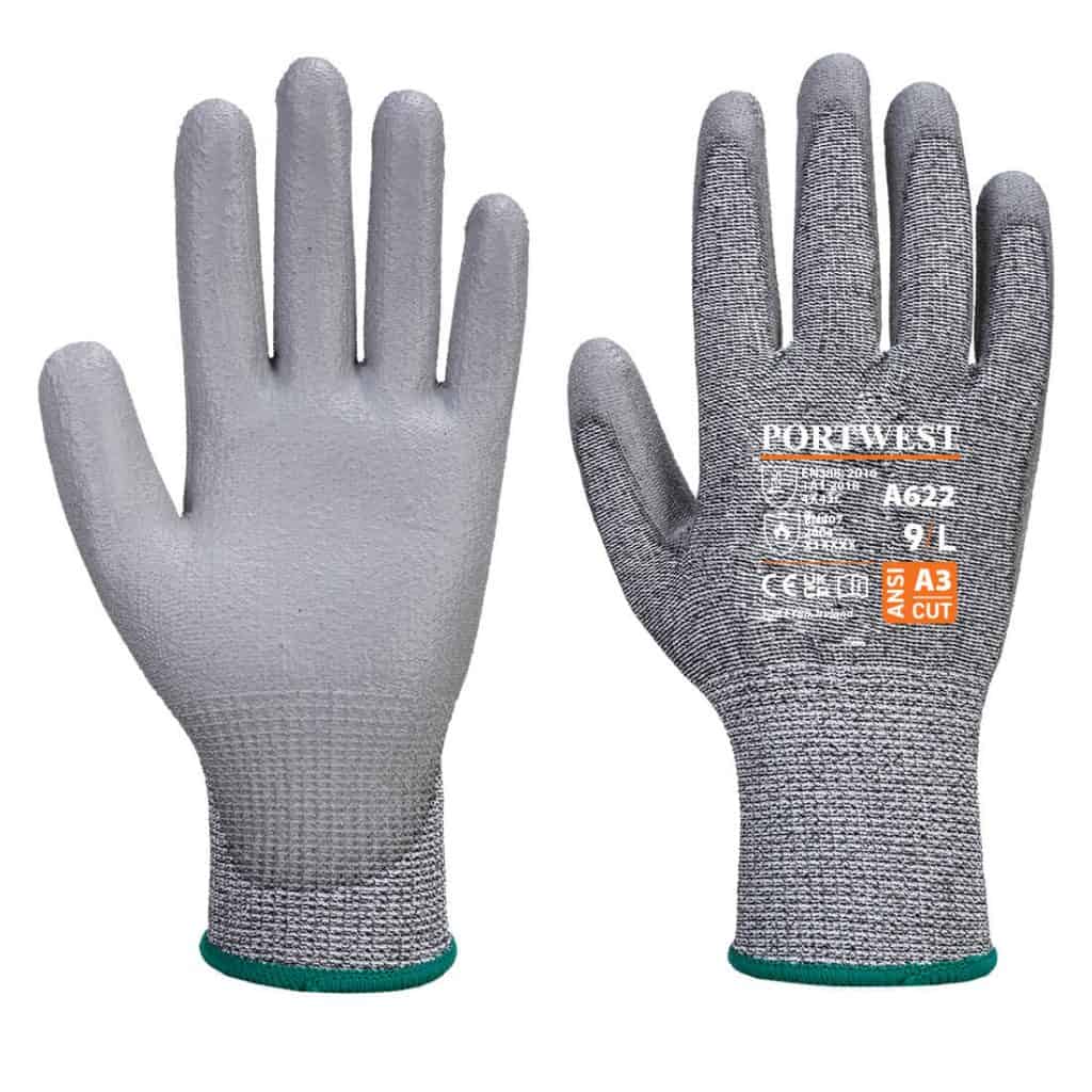 Portwest A622 - MR Cut PU Palm Glove Grey Pair