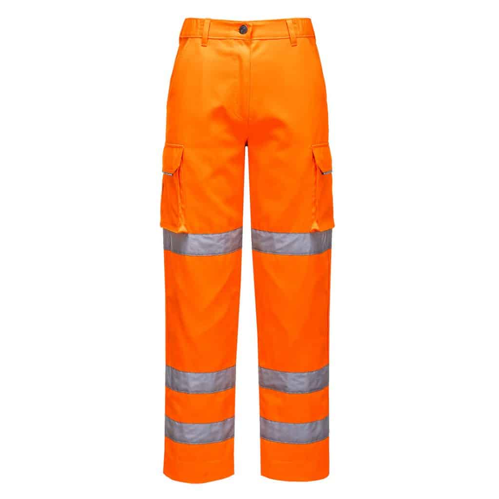 Portwest LW71 Orange Trousers Front - womens hi vis trousers