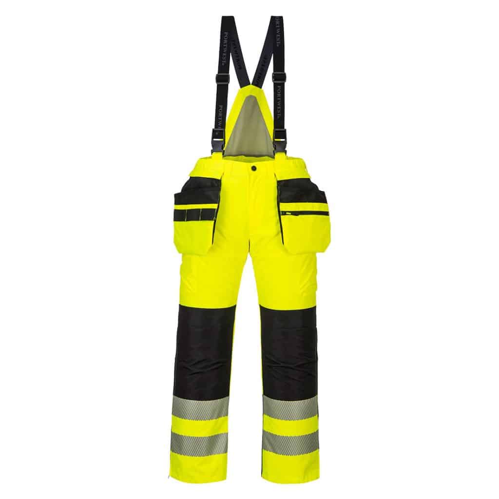 Portwest PW351 PW3 Hi-Vis Winter Trouser Yellow Front - waterproof work trousers mens