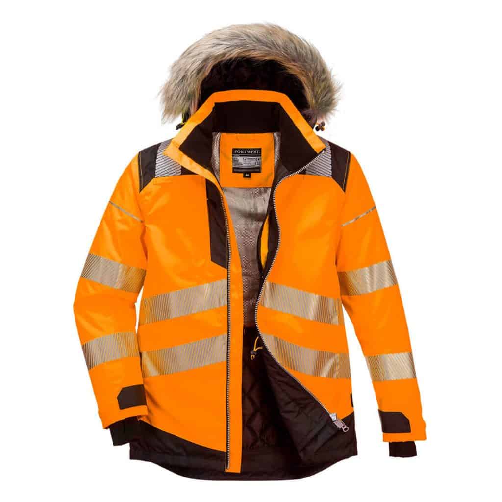 Portwest PW369 PW3 Hi-Vis Winter Parka Jacket Orange Front - hi vis parka jacket