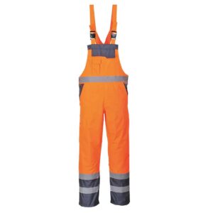 Portwest S488 Contrast Bib & Brace Orange Front - bib and brace waterproof trousers