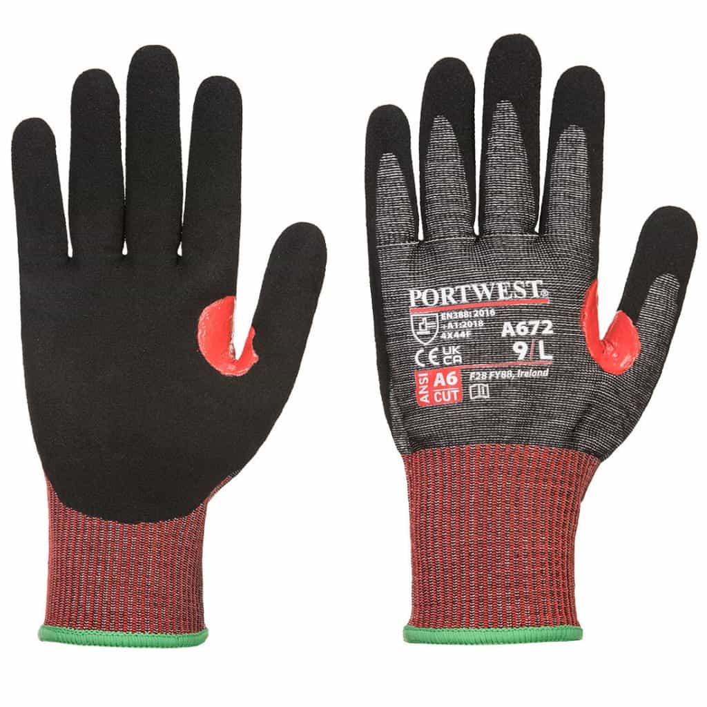 Portwest A672 Nitrile Cut Safety Glove Grey and Red - touchscreen work gloves