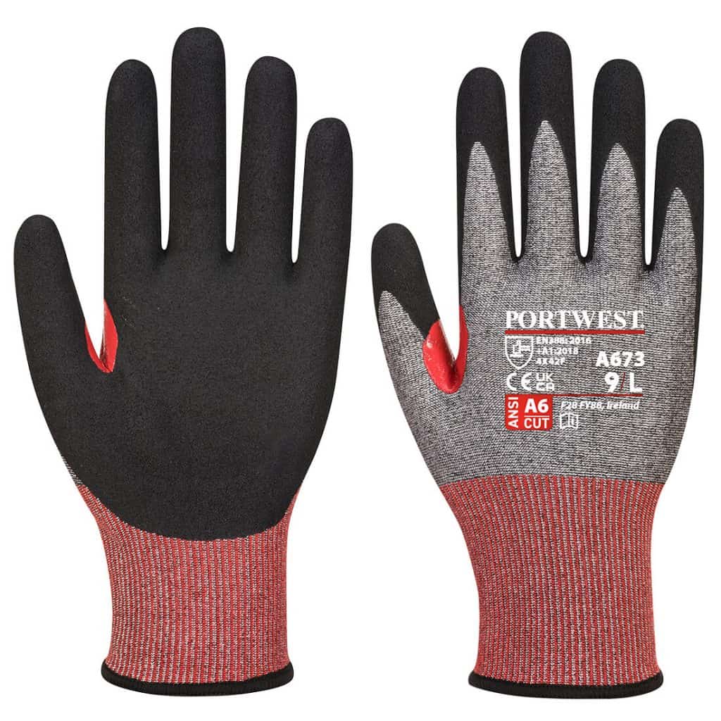 Portwest A673 Nitrile foam Cut Glove Grey and Red