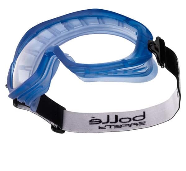 Bolle Atom safety goggle with blue frame and wide strap