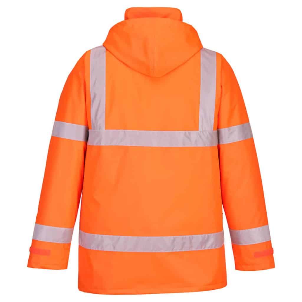 Portwest EC60 high visibility winter jacket orange rear