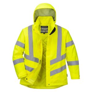 LW74 Portwest Womans winter jacket front high visibility yellow