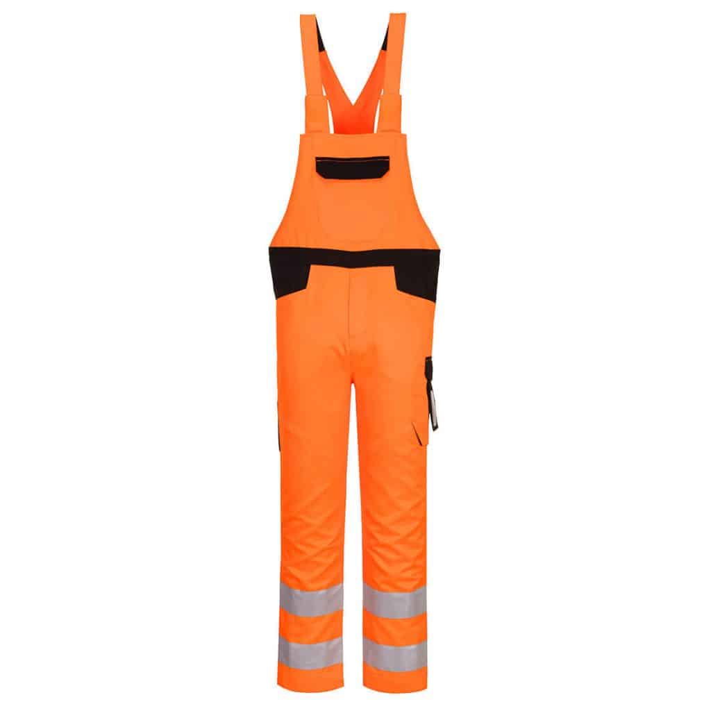 Portwest PW244 Bib and brace Orange high visibility front - hi vis bib and brace