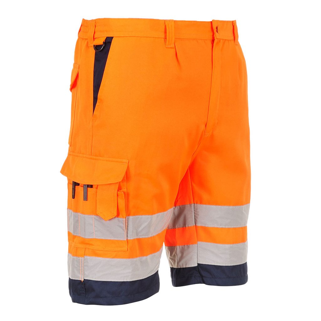 E043 Portwest Poly Cotton Shorts Hi Vis Orange Front