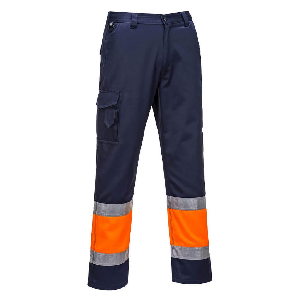 Portwest L049 Hi-Vis Lightweight Contrast Class 1 Service Trouser Orange & Navy - lightweight breathable work trousers