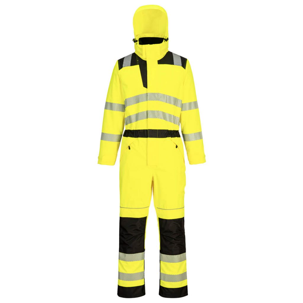 Portwest PW355 PW3 Hi-Vis Rain Coverall Yellow - Yellow coveralls