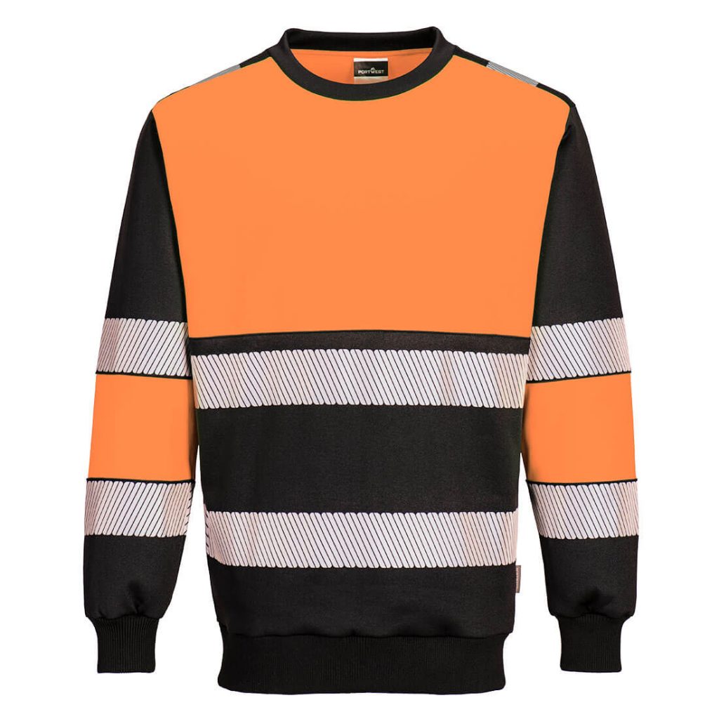 Portwest PW376 PW3 Hi-Vis Class 1 Sweatshirt Orange & Black