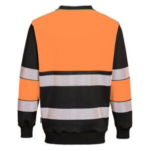 Portwest PW376 PW3 Hi-Vis Class 1 Sweatshirt Orange & Black Rear