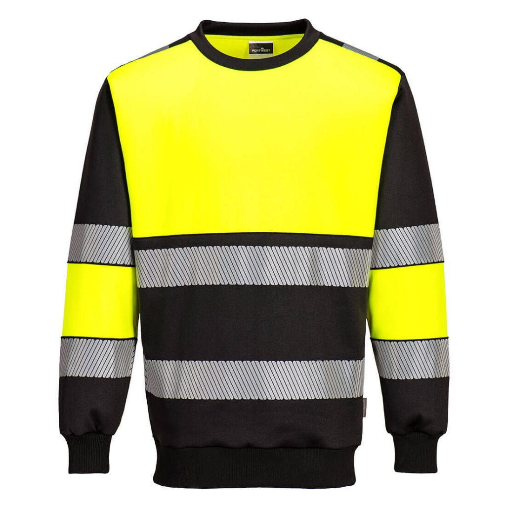 Portwest PW376 PW3 Hi-Vis Class 1 Sweatshirt Yellow and Black Front