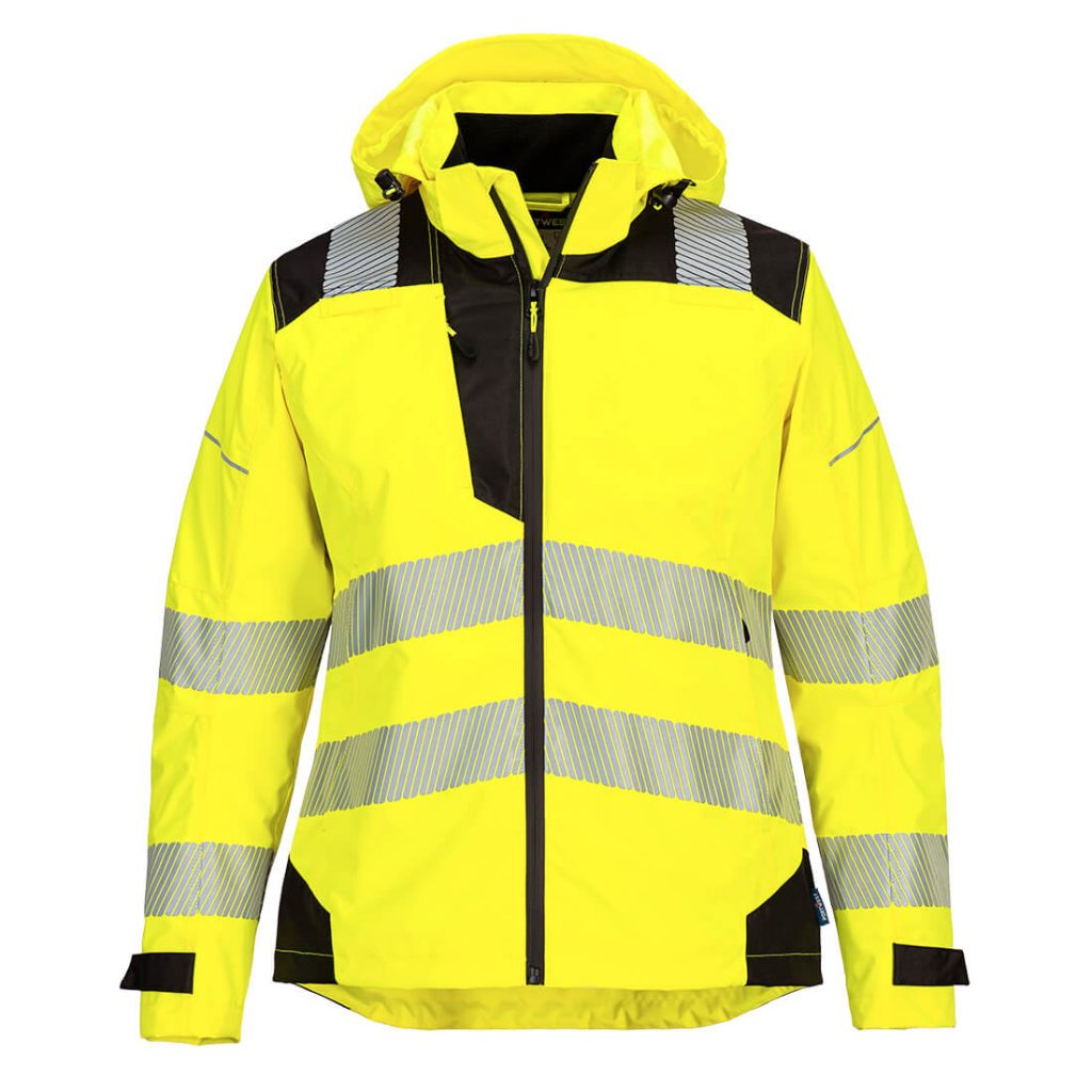 Portwest PW389 PW3 Hi-Vis Women's Rain Jacket Yellow and Black Front