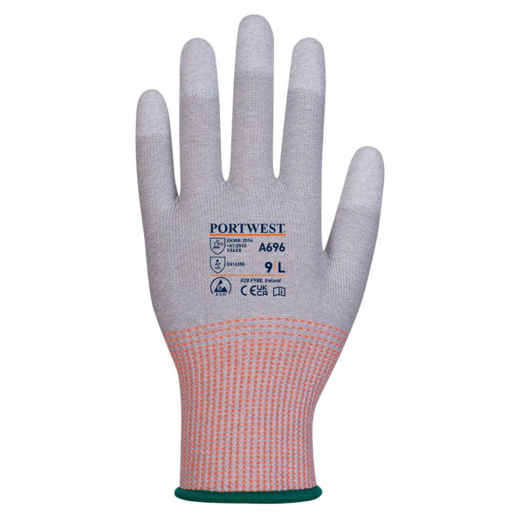 Portwest A696 LR13 ESD PU Fingertip Cut Glove - 12 pack - Grey