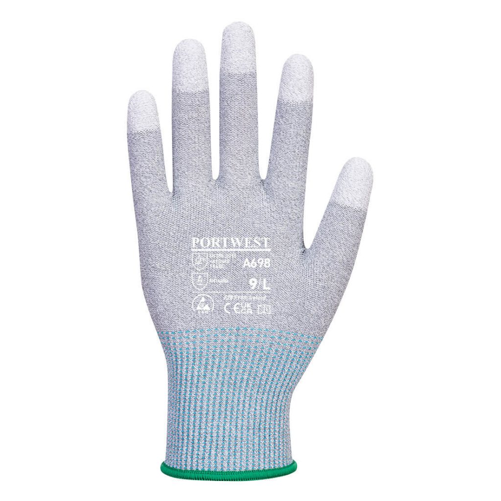 Portwest A698 MR13 ESD PU Fingertip Glove - 12 Pack - Grey