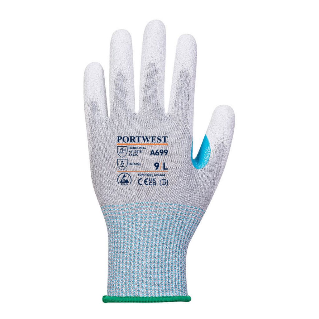 Portwest A699 MR13 ESD PU Palm Glove - 12 pack - Grey