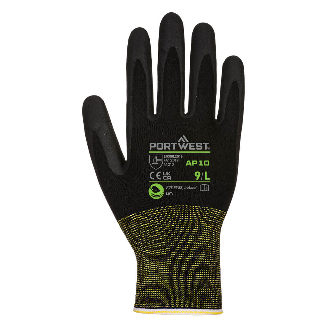 Portwest AP10 PR15 Foam Nitrile Bamboo Glove (Pk12) - Black - Eco friendly safety gloves