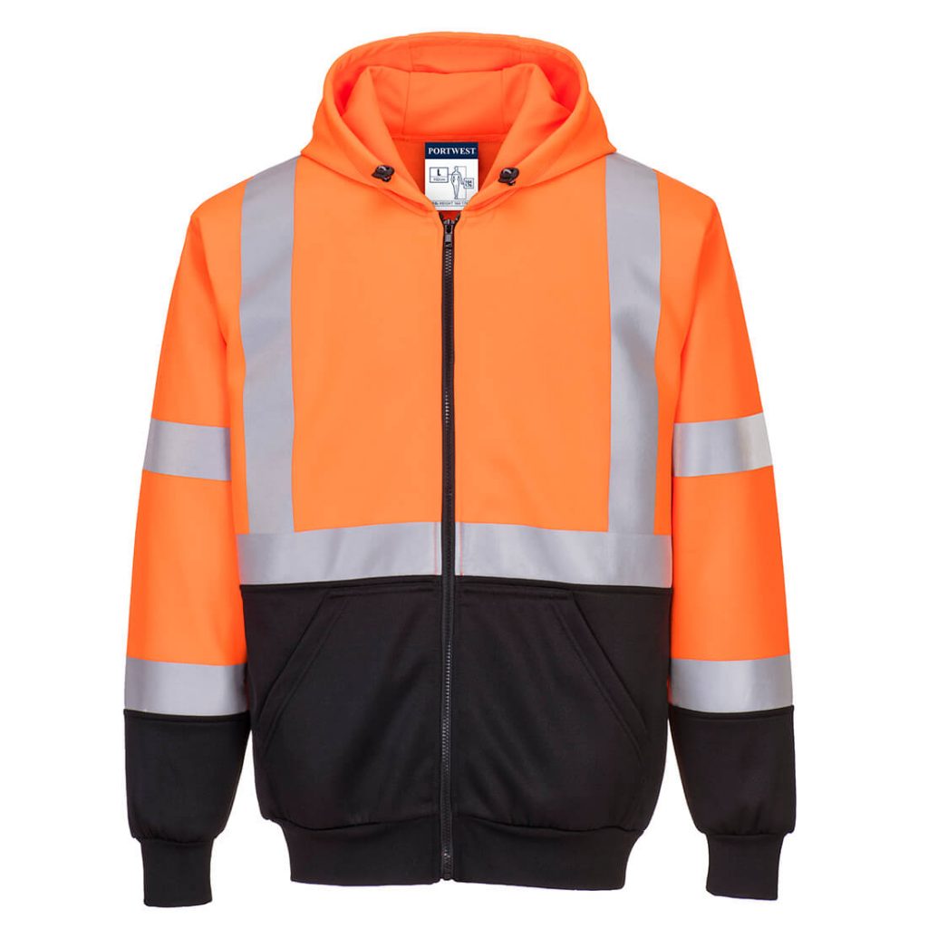 Portwest B315 Hi Vis Contrast Zipped Hoodie - Orange hi vis hoodie