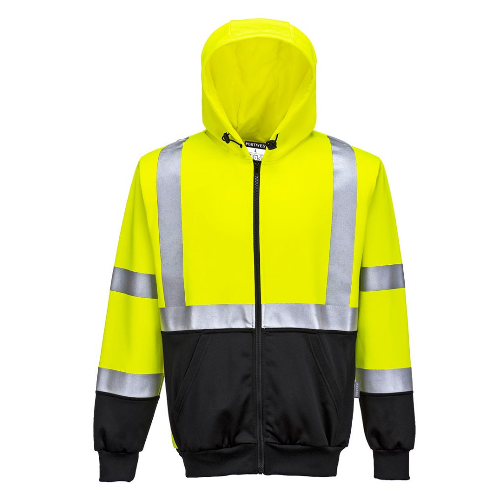 Portwest B315 Hi-Vis Contrast Zipped Hoodie - Yellow Hi Vis Hoodie