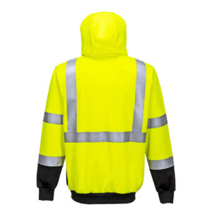 Portwest B315 Hi-Vis Contrast Zipped Hoodie - Yellow Hi Vis Hoodie Rear