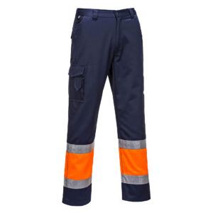 Portwest E049 Hi-Vis Contrast Class 1 Service Trousers - Blue and Orange work trousers