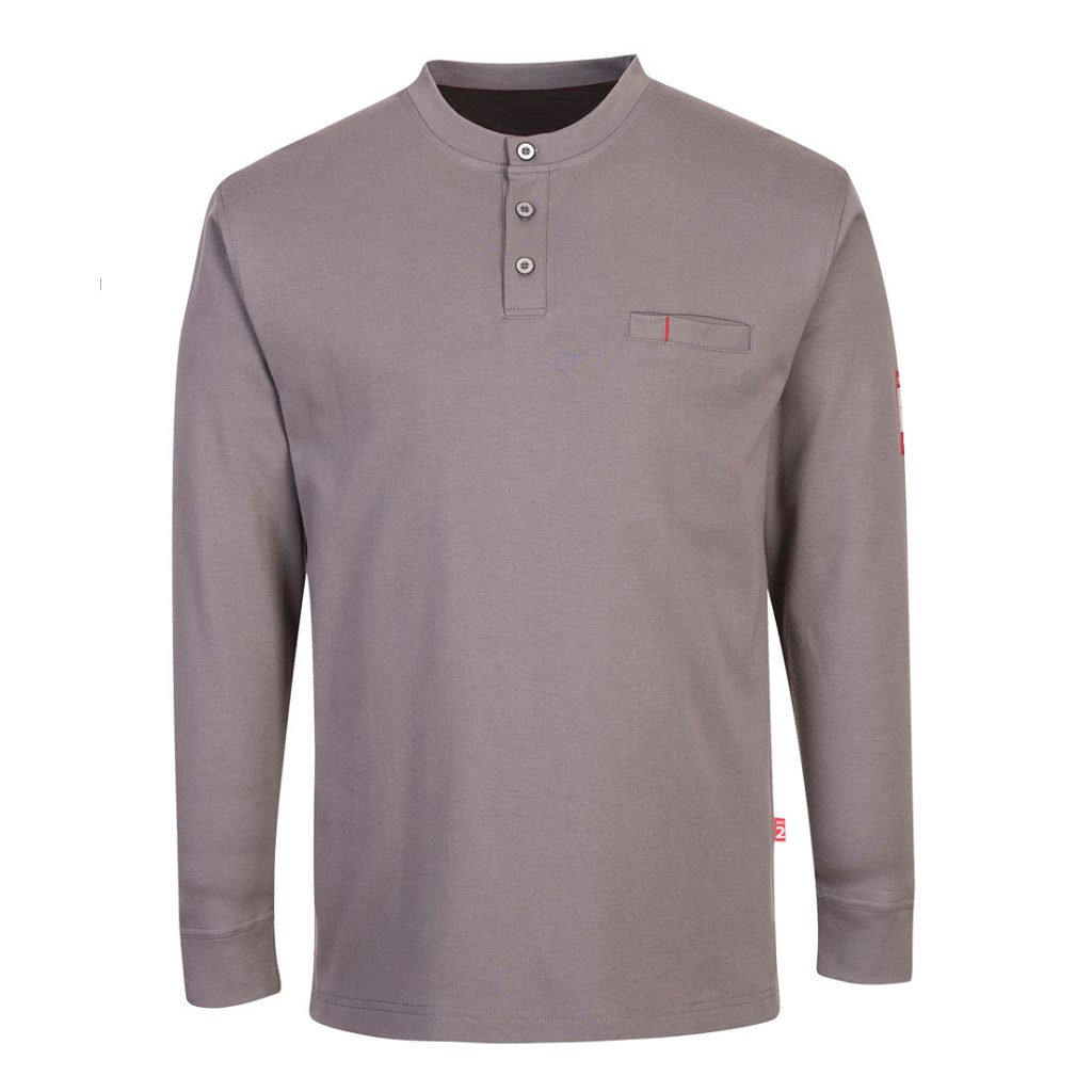 Portwest FR32 FR Anti-Static Henley - Front Grey FR Henley