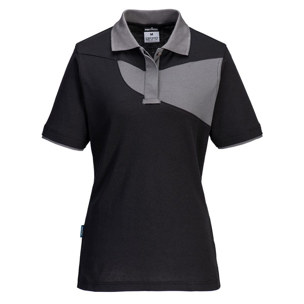 Portwest PW219 Women's PW2 Polo Shirt Front Black - Women's workwear polo shirt black