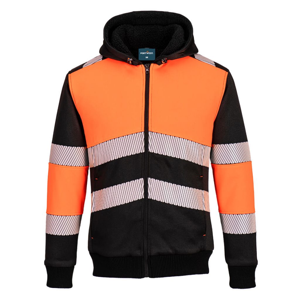 Portwest PW377 PW3 Class 1 Zipped Winter Hoodie - Orange Winter hi vis hoodie