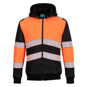 Portwest PW377 PW3 Class 1 Zipped Winter Hoodie - Orange Winter hi vis hoodie