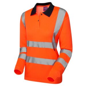 LEO Workwear Beaford Orange Hi Vis Long Sleeved Polo Shirt