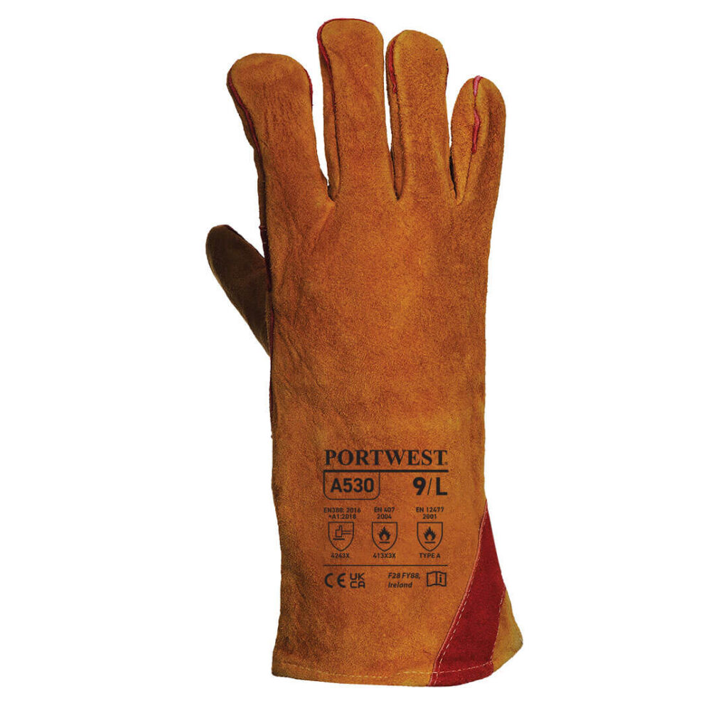 Portwest A530 Reinforced Welding Gauntlet Brown Gloves