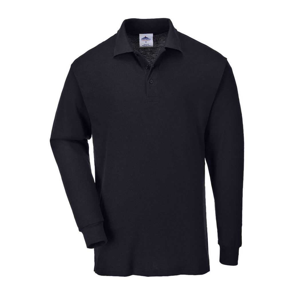 Portwest B212 Genoa Long Sleeved Polo Shirt Black Front