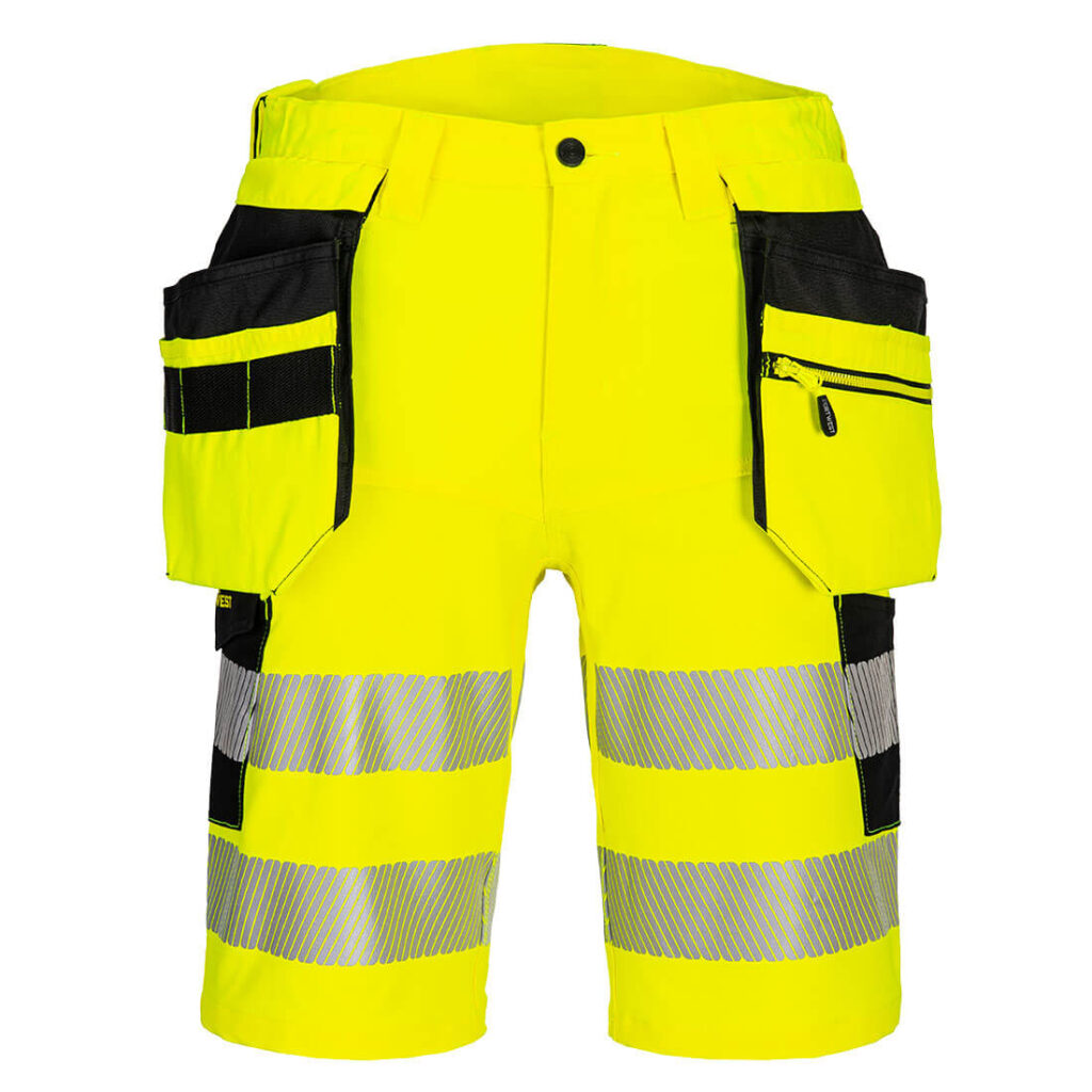 Portwest DX446 DX4 Hi-Vis Holster Pocket Shorts Yellow Front