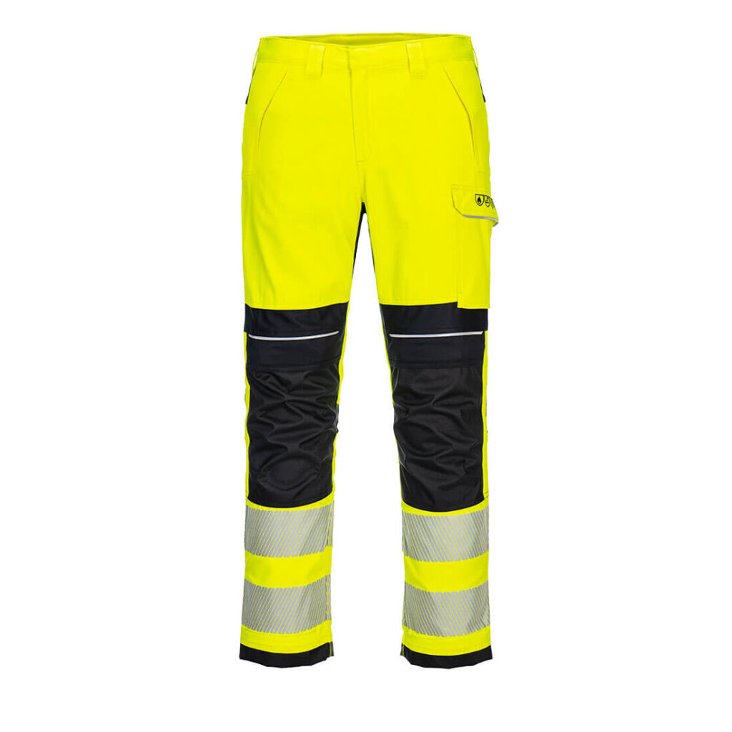 Portwest FR406 PW3 FR Hi Vis Work Trousers Front Yellow and Black