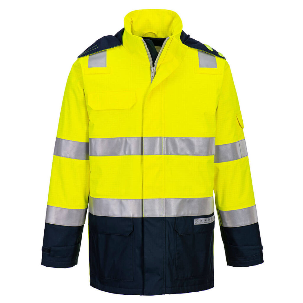 Portwest FR605 Bizflame Multi Light Arc Hi Vis Jacket Yellow and Black Front