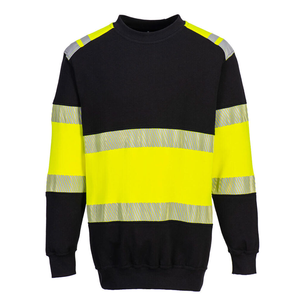 Portwest FR716 PW3 Flame Resistant Class 1 Sweatshirt Yellow and Black front