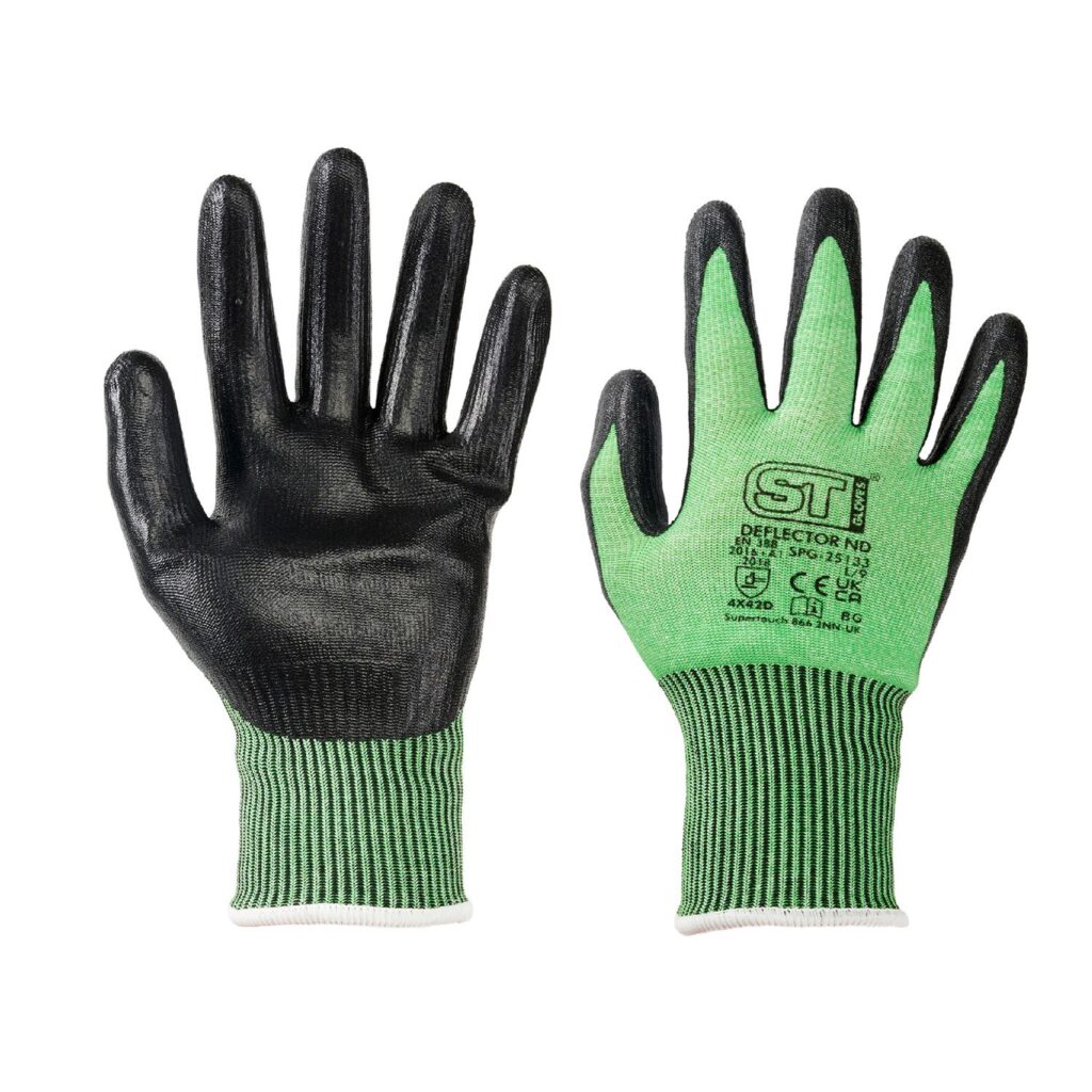 Supertouch Deflector ND Cut-Level D Nitrile Foam Gloves - Green Level D Safety Gloves