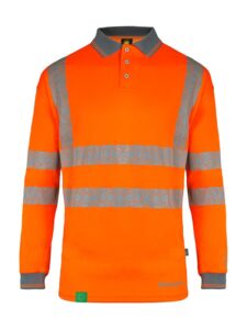 Beeswift ENVIROWEAR Recyclable Hi Vis Long Sleeve Polo Shirt Orange Front